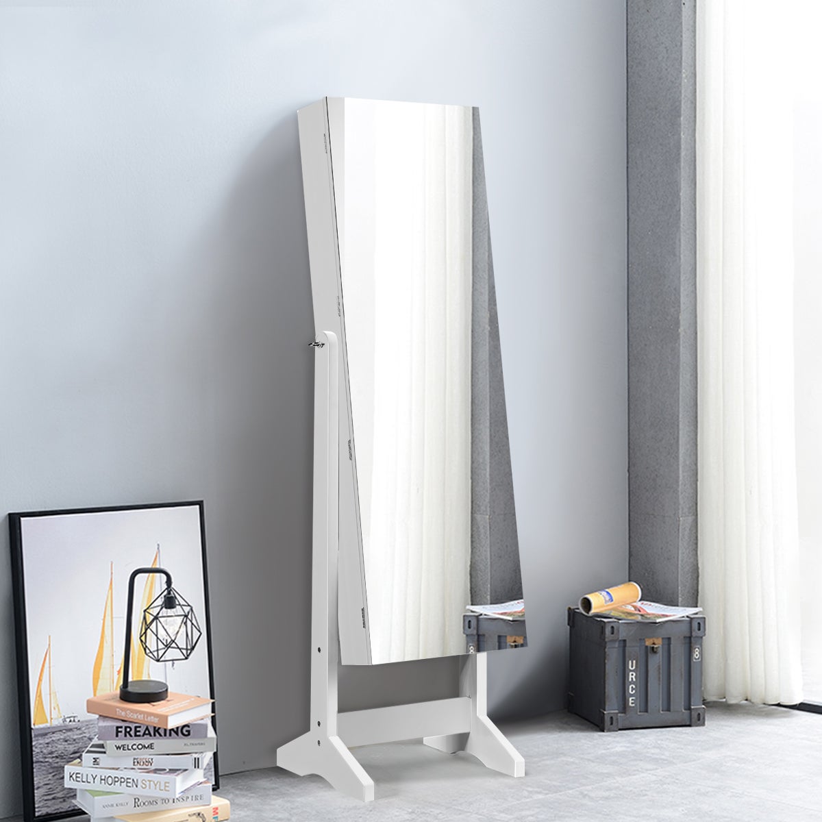 Armoire à Bijoux sur Pied, Armoire de rangement, Lumières LED, Armoire