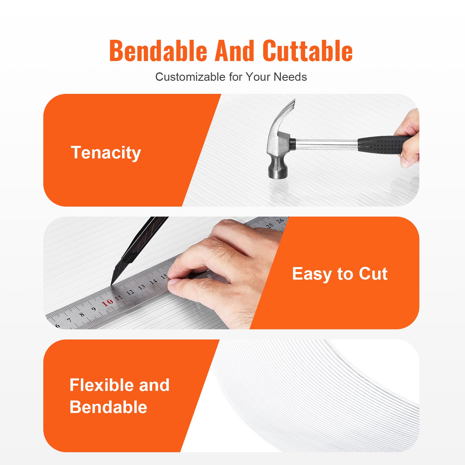 VEVOR Plaque Polycarbonate 1210x605x8 mm, Panneaux Toit Feuilles, Lot 5, Toiture Plastique Ondulé Imperméable, Protection UV, Résistant Chocs - 5