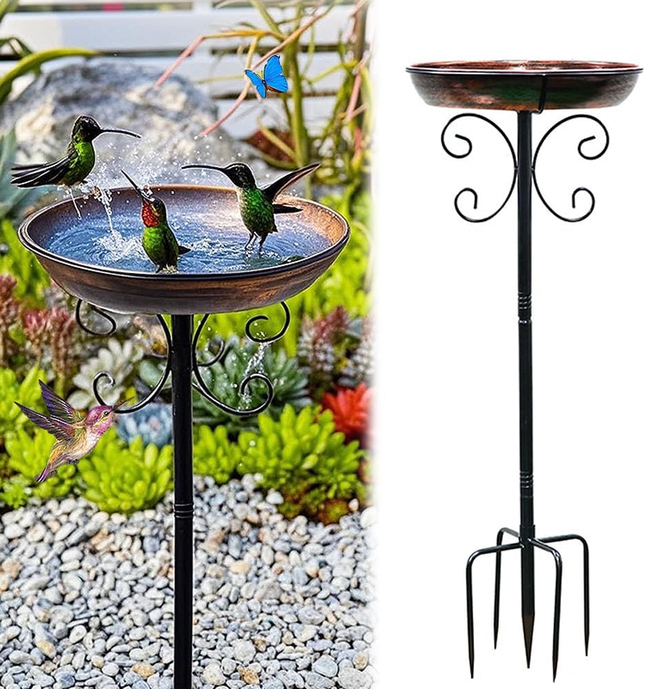 Bain d'oiseaux en métal avec support sur pied, finition bronze antique ...