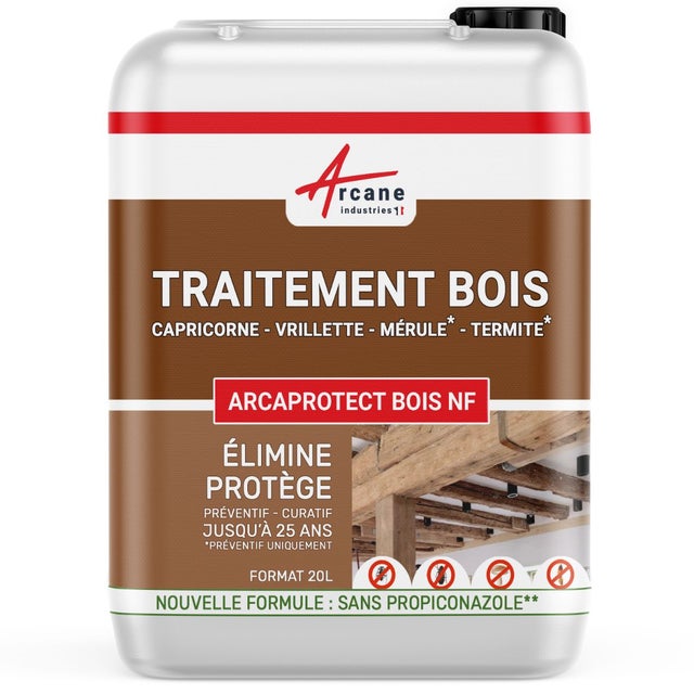 Traitement bois extérieur, intérieur pour insectes xylophènes et champignons | ARCAPROTECT BOIS - 20 L - ARCANE INDUSTRIES