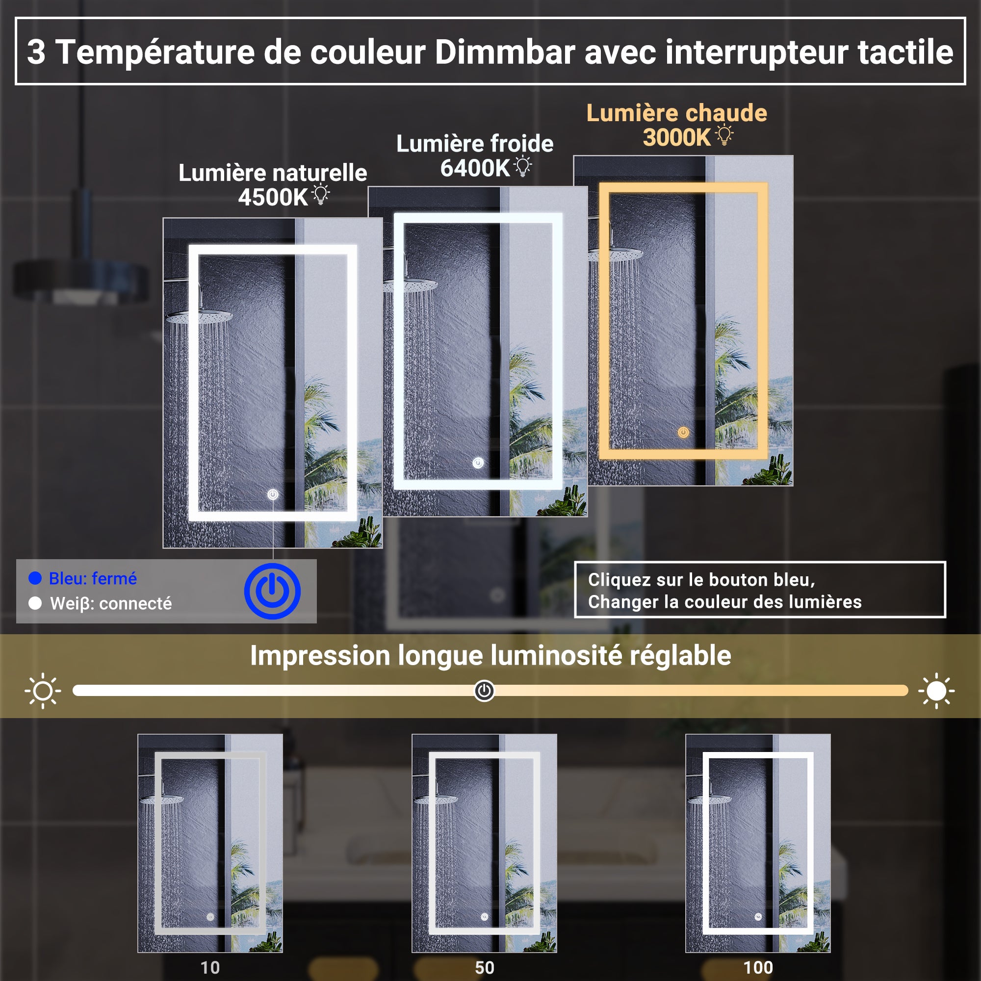 Armoire Murale Salle de Bain avec Miroir et LED,Armoire de Toilette Miroir Meuble Salle de Bain avec Rangement et Étagère Réglable,Blanc,50x70x12.5cm - 6