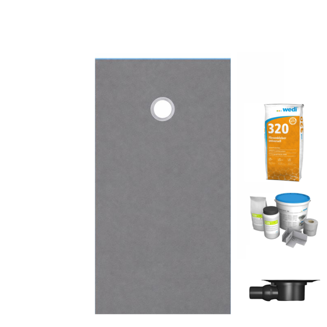 Receveur de douche à carreler 140 x 90 WEDI Fundo Primo écoulement excentré + bonde horizontale + kit d'étanchéité + colle 320