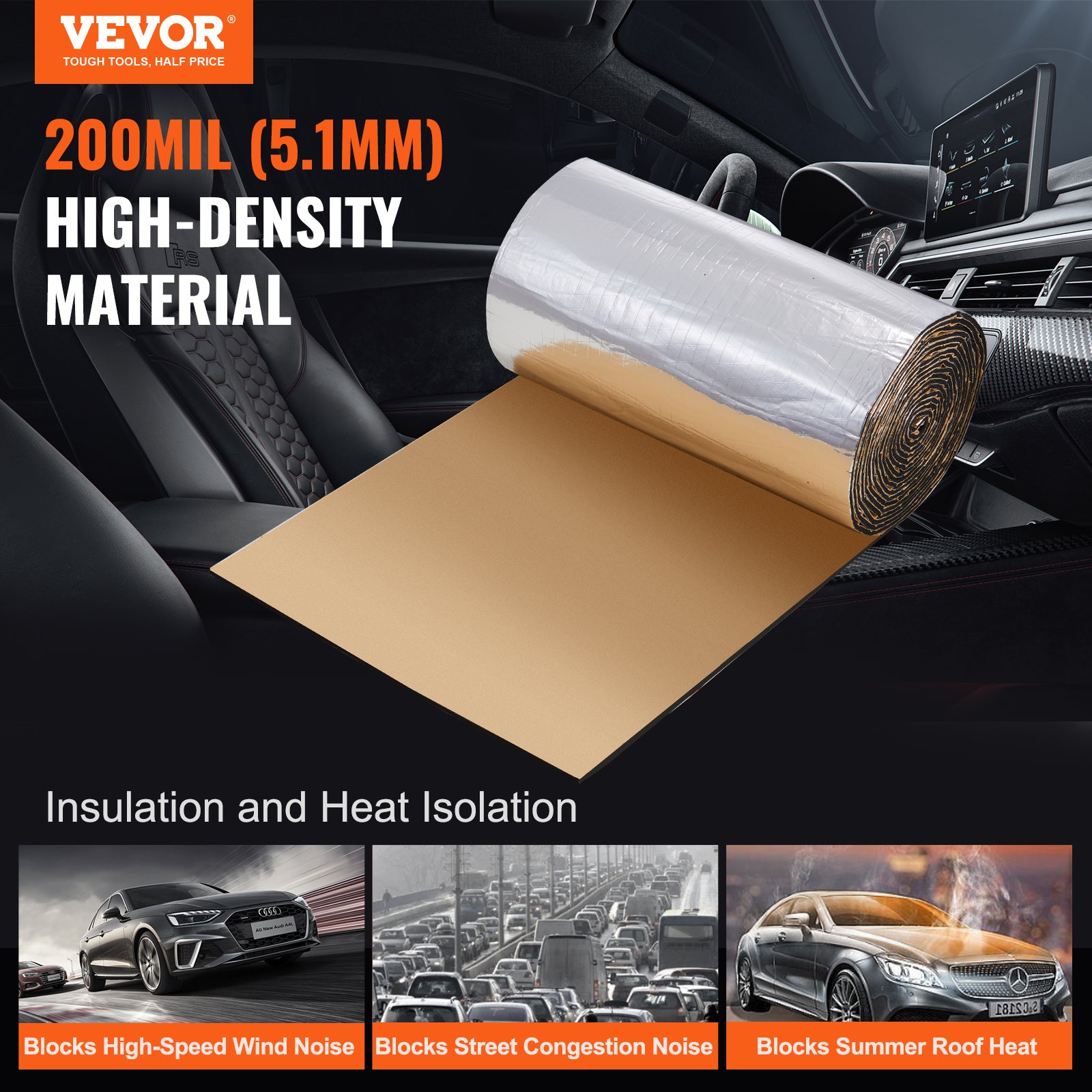 Tapis d'Isolation Phonique VEVOR 5,1 mm Insonorisation Voiture 3,3 m² Matériau Insonorisant Mousse Haute Densité Barrière Thermique Tapis d'Isolation - 2