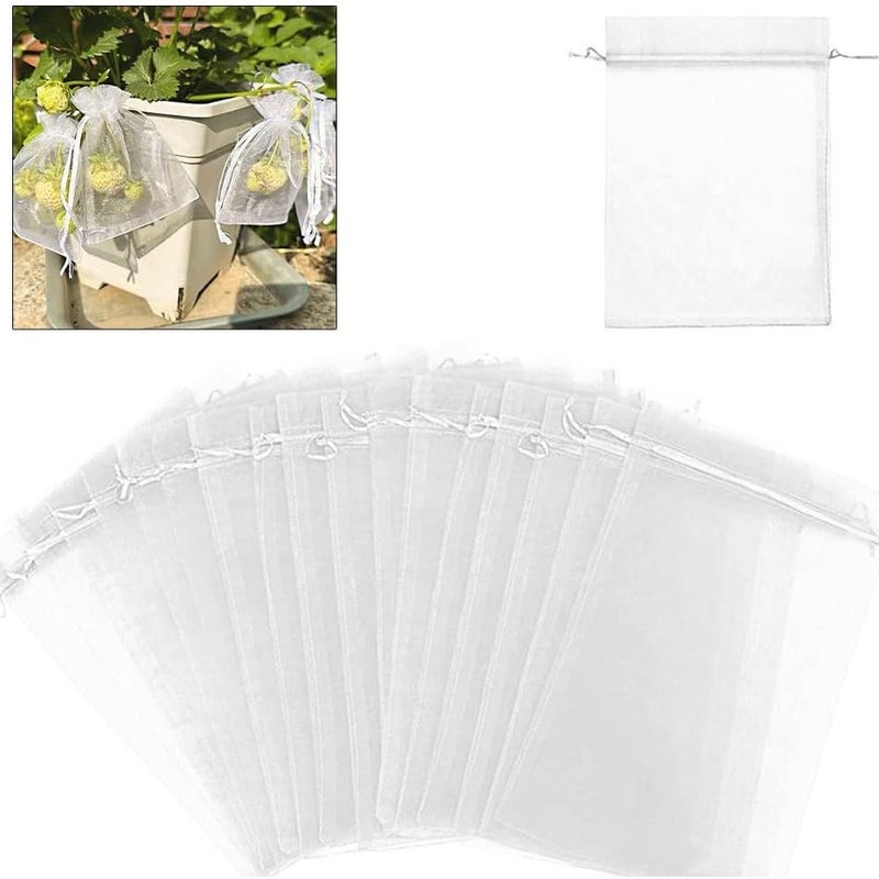100 szt. worków ochronnych na owoce dla drzew i roślin, organza, zmywalne i wielokrotnego użytku, 20 x 30 cm