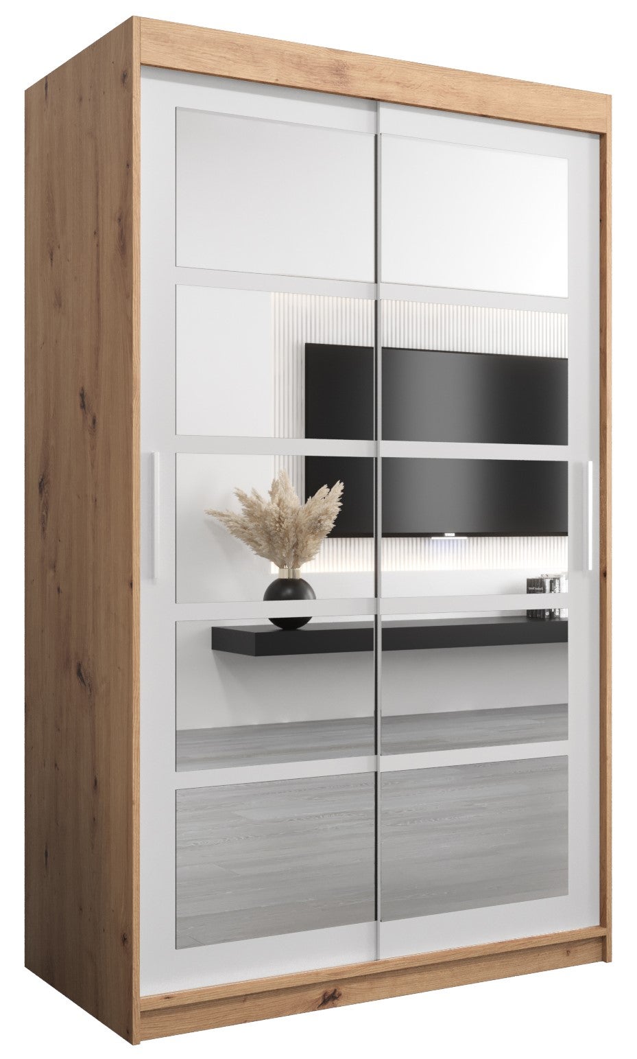 Szafa przesuwna garderoba ROMA 2 120 x 62 x 200 cm Artisan + Biały - Abiks Meble