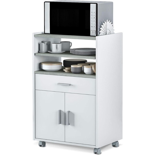 Mensola Microonde Scaffale per forno a microonde estraibile a 2 livelli, ripiano per microonde regolabile in altezza sul piano di lavoro con 4 ganci, scaffale per cucina indipendente, per soggiorno, u