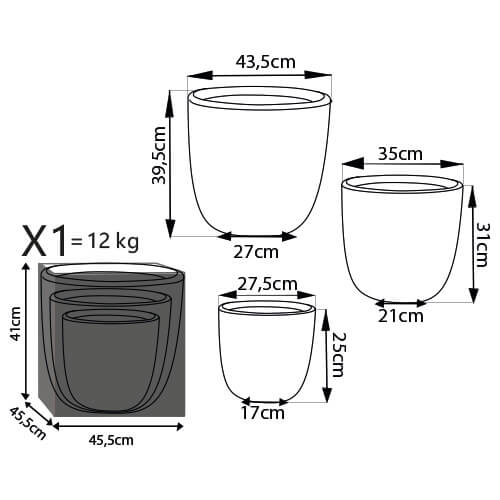 Conjunto de 3 vasos de jardim em fibra de argila Marisa - Cor Bege - 7