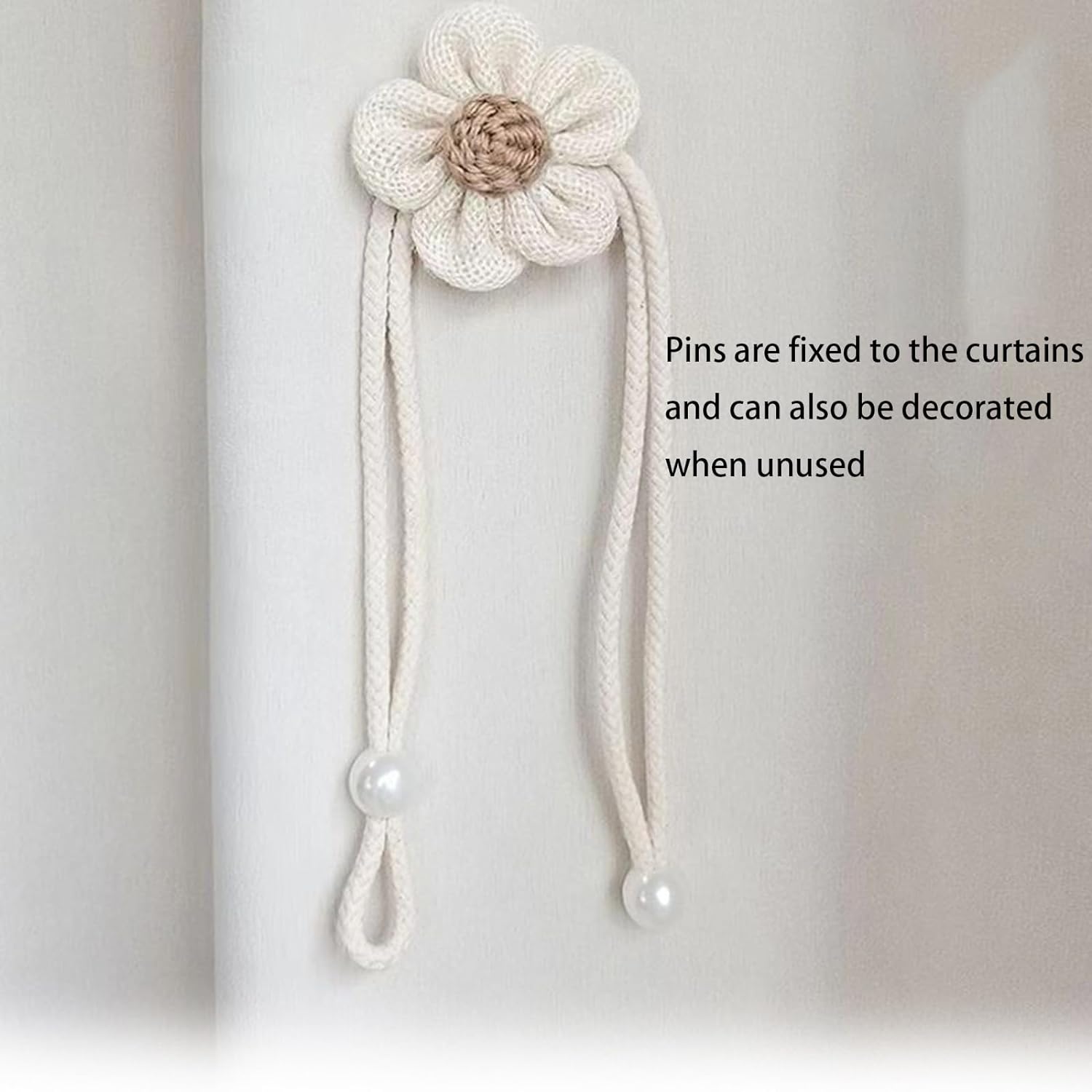 Attaches de rideau à fleurs réglables, 2 pièces, Style ferme, décoration en corde, dos de rideau en lin, supports de traitement de fenêtre - 3