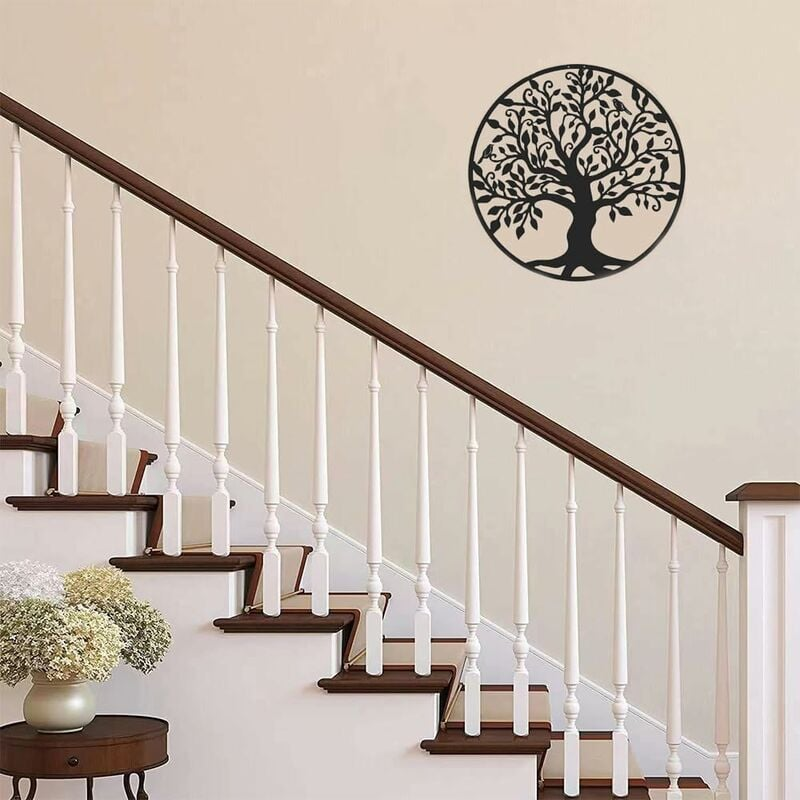 Décoration murale arbre de vie en métal, silhouette art, décoration de jardin intérieur (noir, 40x40 cm) - 5