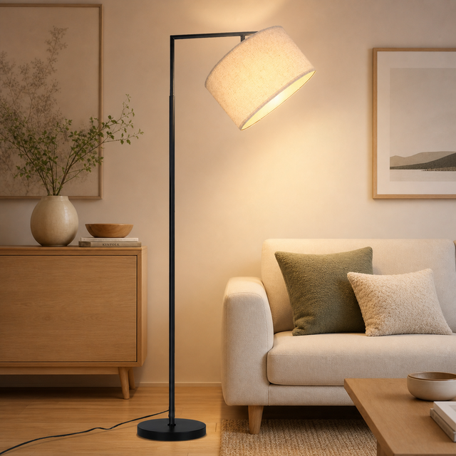 ZMH Lampa podłogowa do salonu nowoczesna lampa do czytania z tkaniny E27 z przełącznikiem nożnym