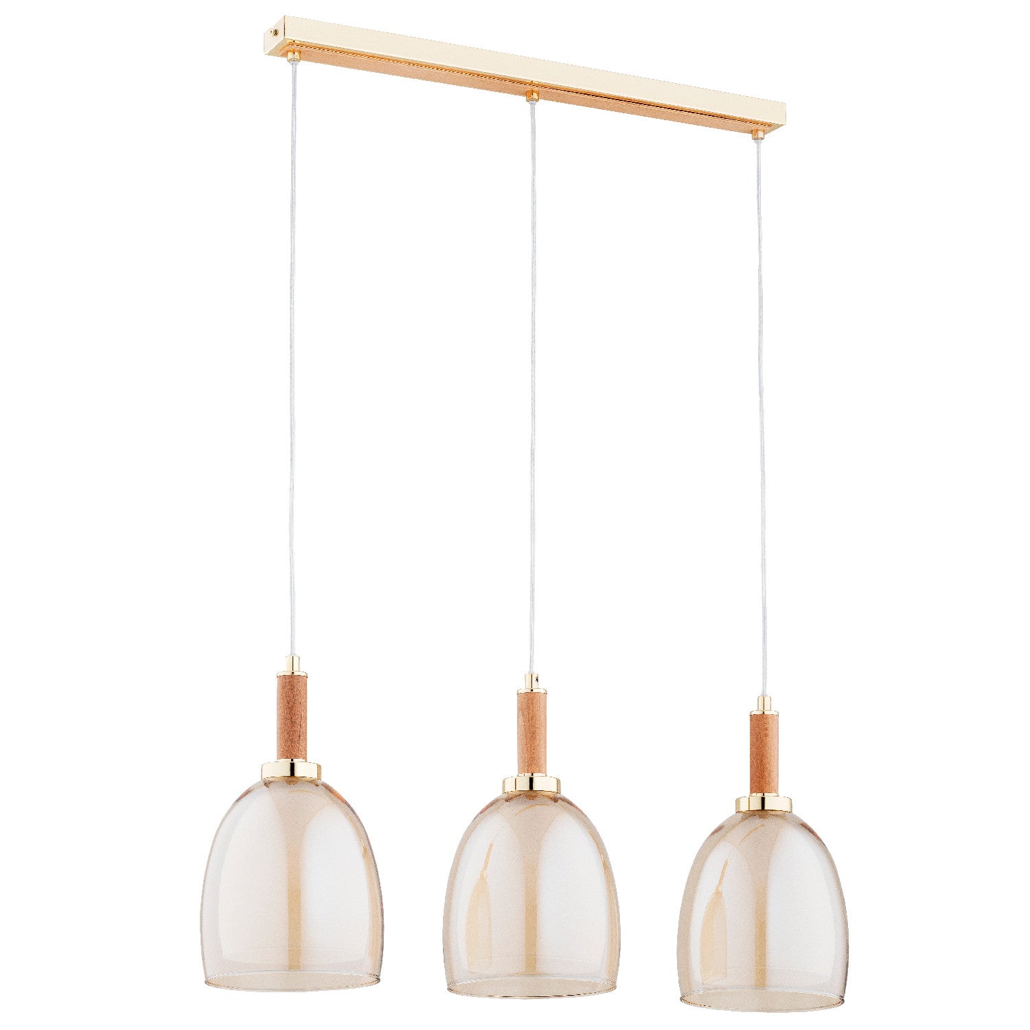 Lampa wisząca Lissy złoto-jasne drewno-bursztynowy 3xE27x15W nowoczesna wym: 95 x 17 x 75 cm szkło Alfa