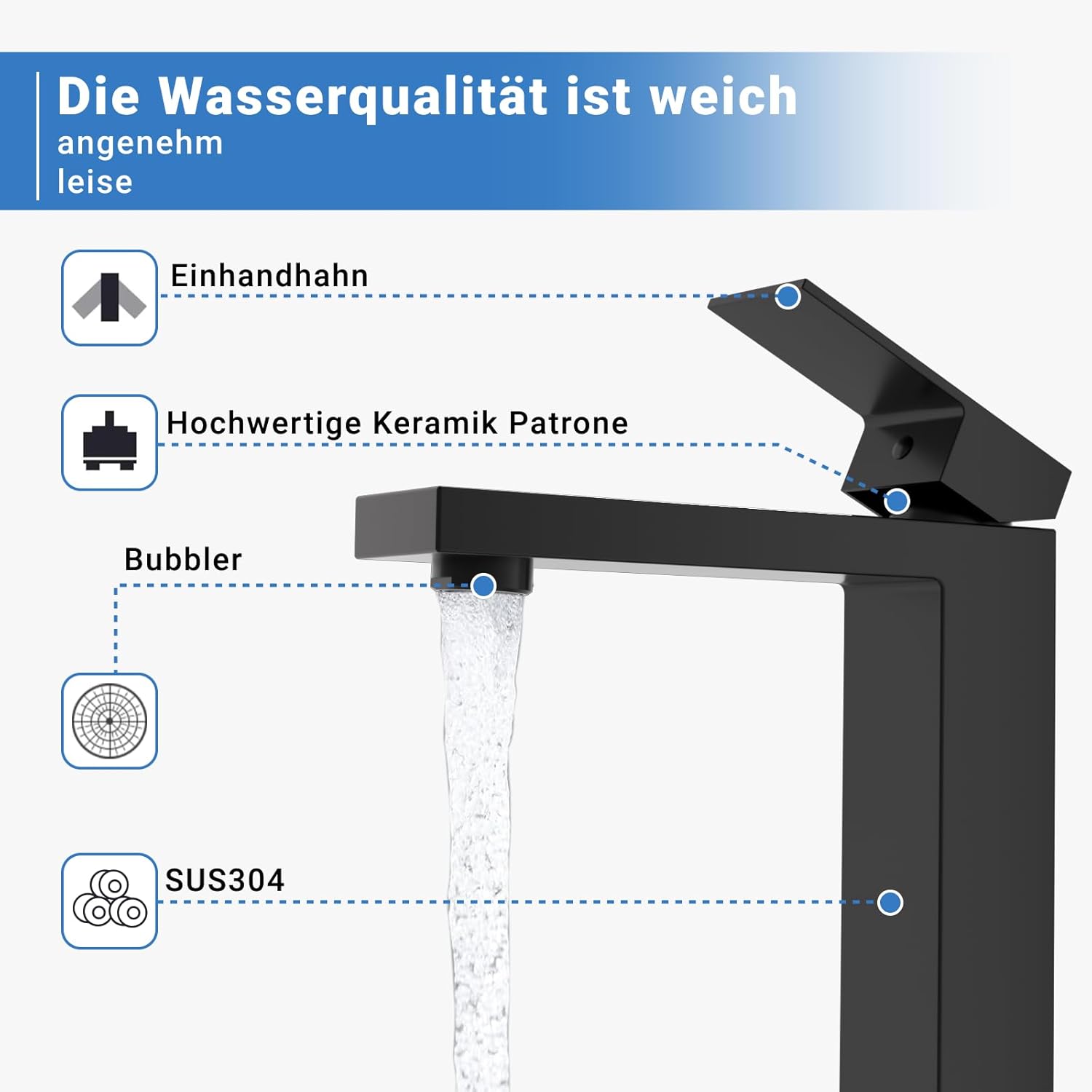 Robinet Lavabo Noir Mat – Levier Unique, Forme Coudée, Fabrication Allemande – Modèle Cornwall