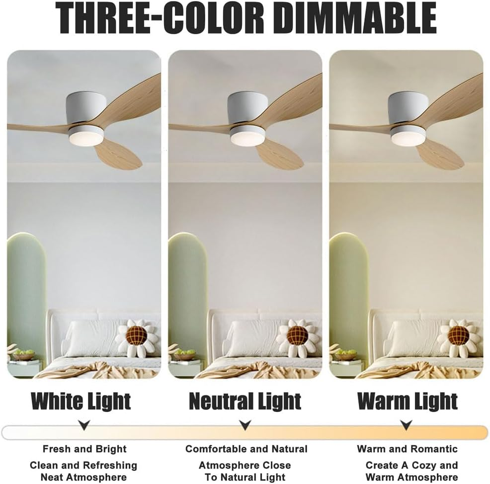 Ventilateur de plafond avec lumière, télécommande/contrôle par application, 6 vitesses de ventilation, minuterie, (132 cm) - 4