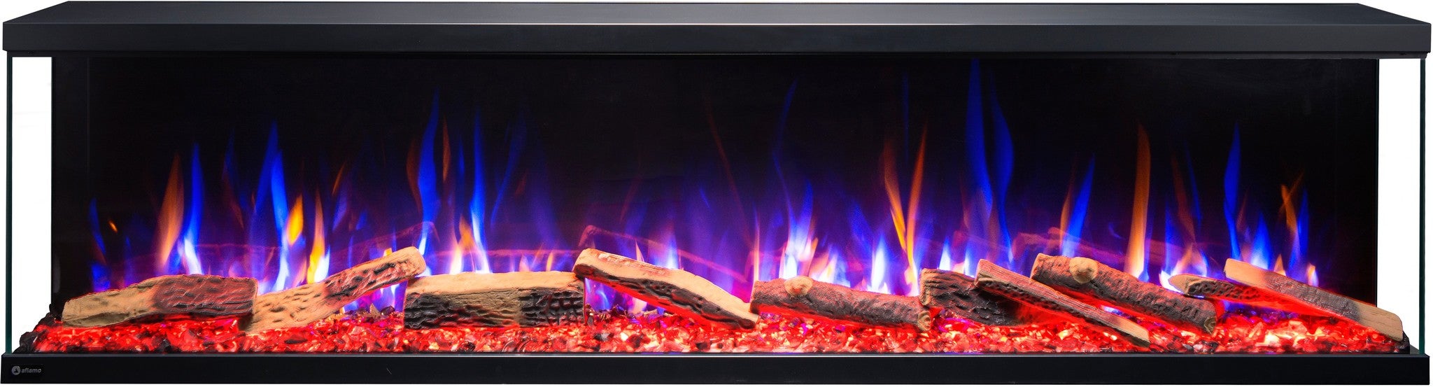 Trójstronny kominek elektryczny AFLAMO Unique 120 NH - ogień premium - na ścianę i do zabudowy - 120x46x23 cm - dekoracyjny kominek LED bez grzania - 4