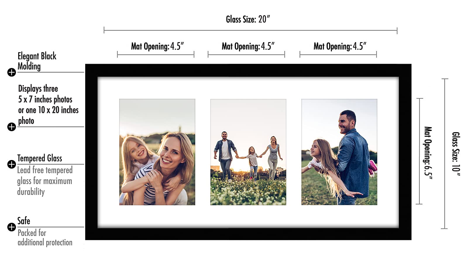 Cornice Multipla Da Parete Americanflat Per 5 Foto 10x15 Cm - Vetro Infrangibile, Design Nero Moderno