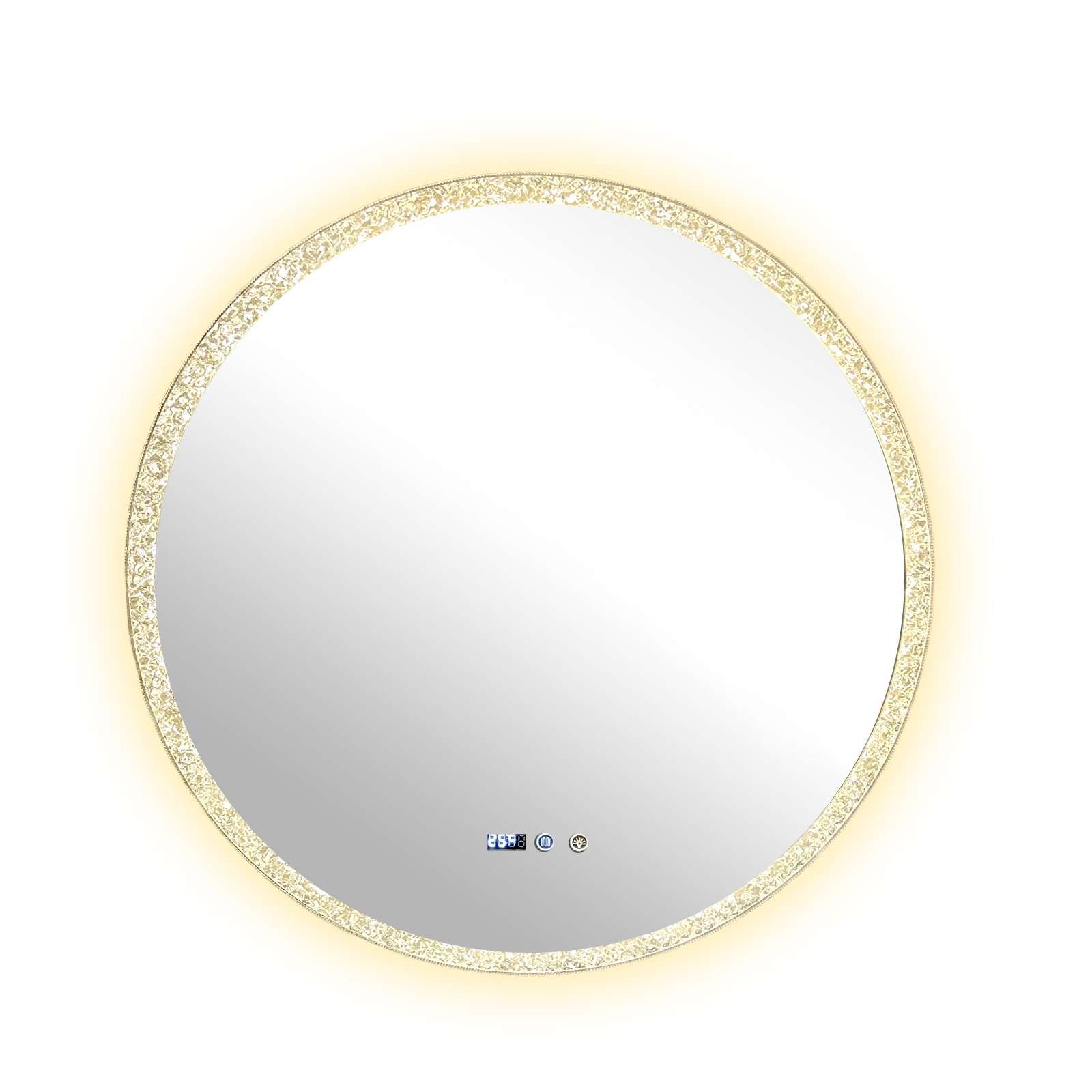 Inteligentne lustro łazienkowe LED okrągłe trójkolorowe ściemniane HD, antymgłowe, antywilgociowe, szkło hartowane, luksusowy podświetlany