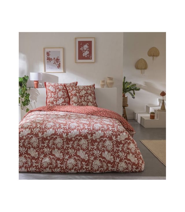Parure de lit 2 personnes floral à franges en coton 240x220cm