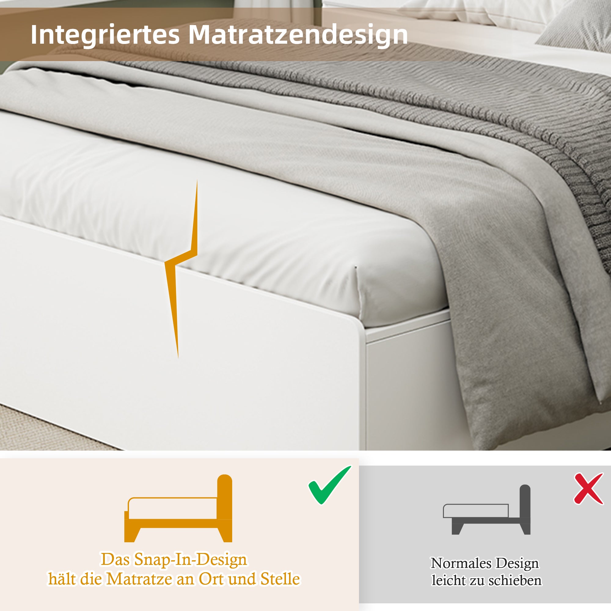 Lit coffre 140 x 200 avec tête de lit et compartiments de rangement- Charge USB - Bois MDF - Blanc (sans matelas) - 4