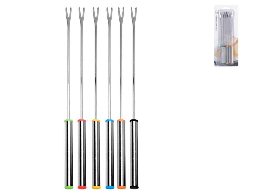 Set 6 Forchette Da Fonduta In Acciaio E Legno - Per Fondute E Raclette