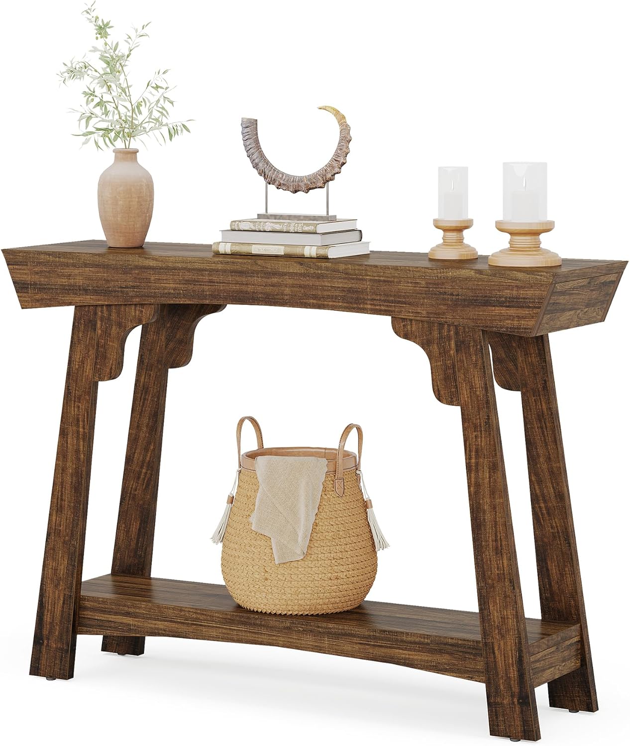 Console Tribesigns 105 cm avec rangement, table d'entrée en bois à 2 niveaux avec étagère, table de canapé étroite de style ferme derrière le canapé - 7