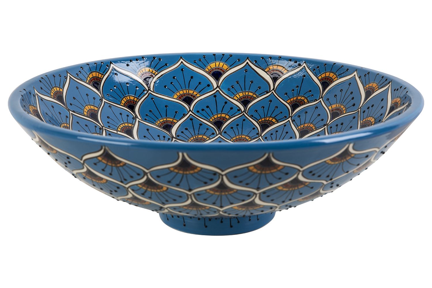 Meksykańska kolorowa umywalka nablatowa z reliefem Casandra Prima – okrągła umywalka łazienkowa 44 x 13,5 cm | Umywalka z motywami Talavera