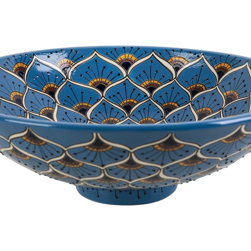 Meksykańska kolorowa umywalka nablatowa z reliefem Casandra Prima – okrągła umywalka łazienkowa 44 x 13,5 cm | Umywalka z motywami Talavera