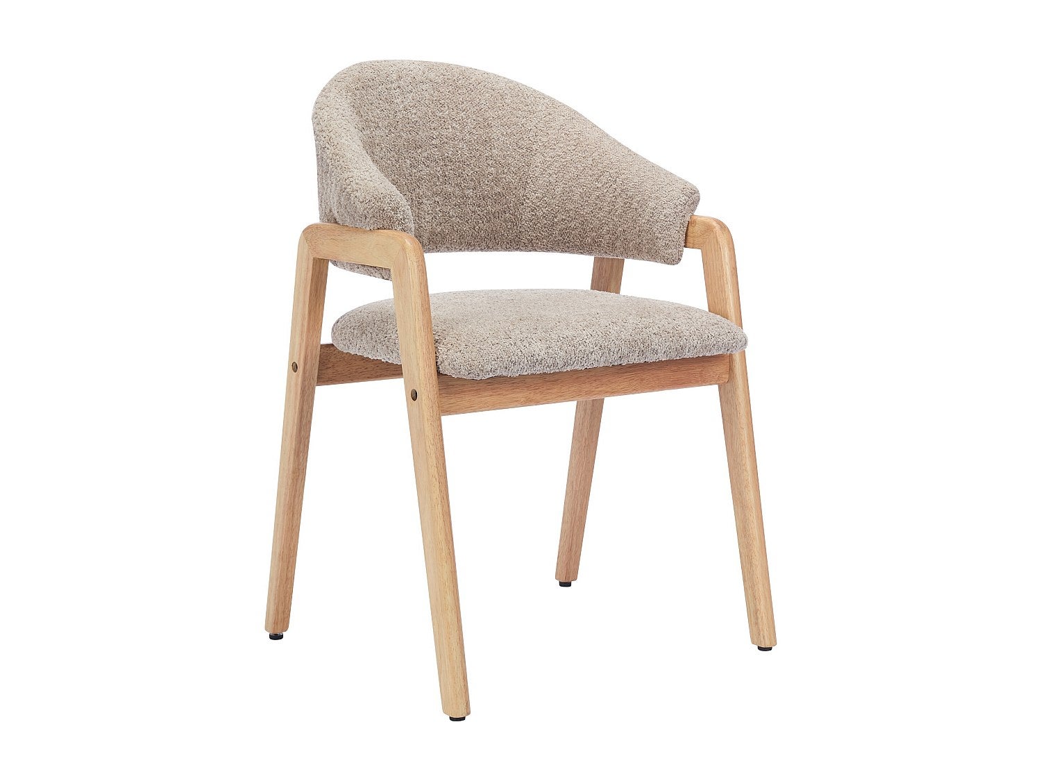 Lot de 6 chaises avec accoudoirs en tissu bouclette et bois d'hévéa - Taupe et naturel - SOLUNA - 3