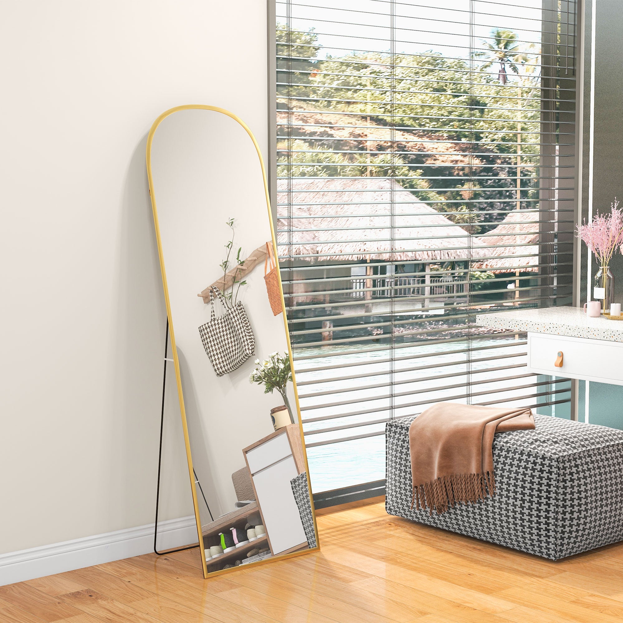 Espelho de Pé HOMCOM Liga de alumínio, vidro temperado Ouro 50x1,5x170 cm - 2