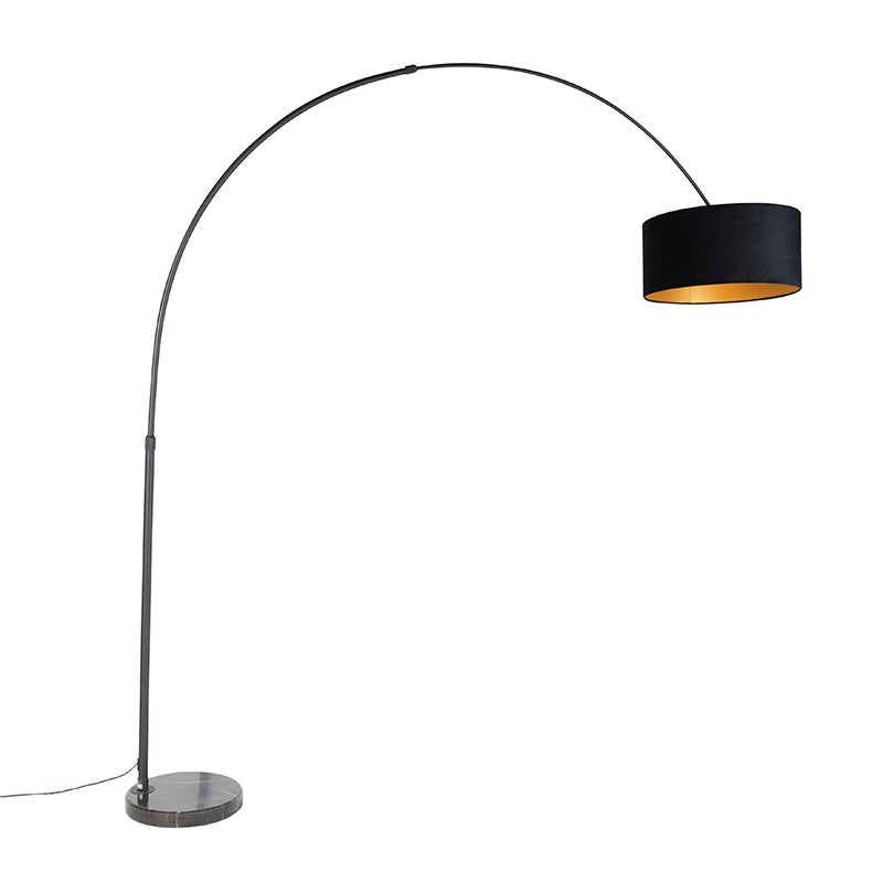 Lampa podłogowa łuk czarna klosz welurowy czarny 50cm - XXL