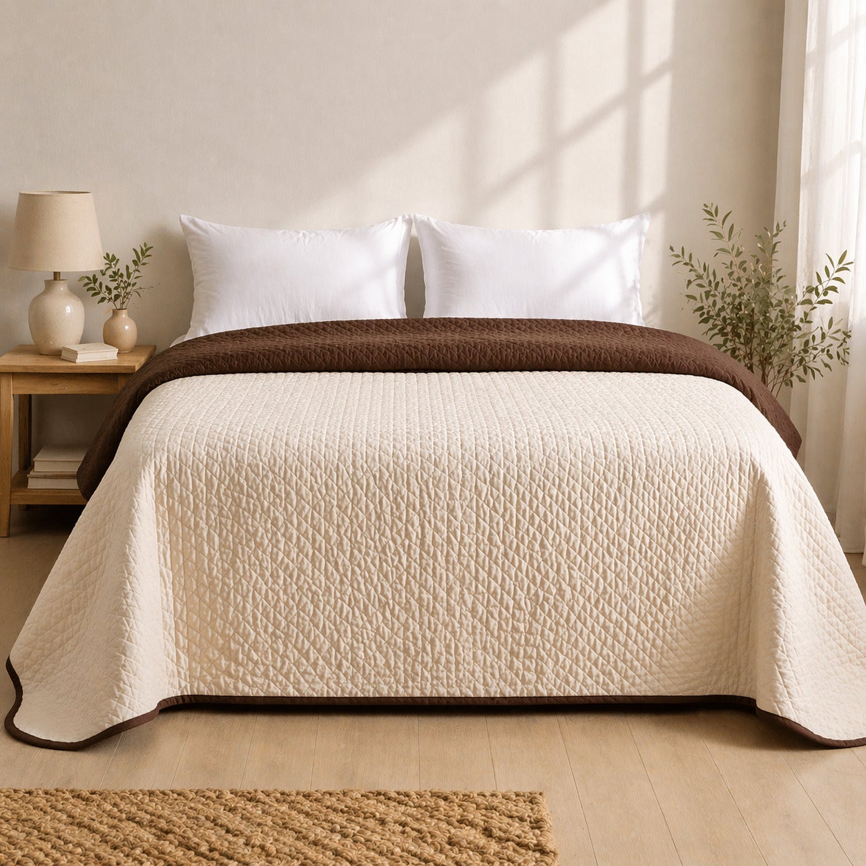 Colcha Bicolor Reversible Beige/Marrón Cama 180cm Donegal Collections - 6