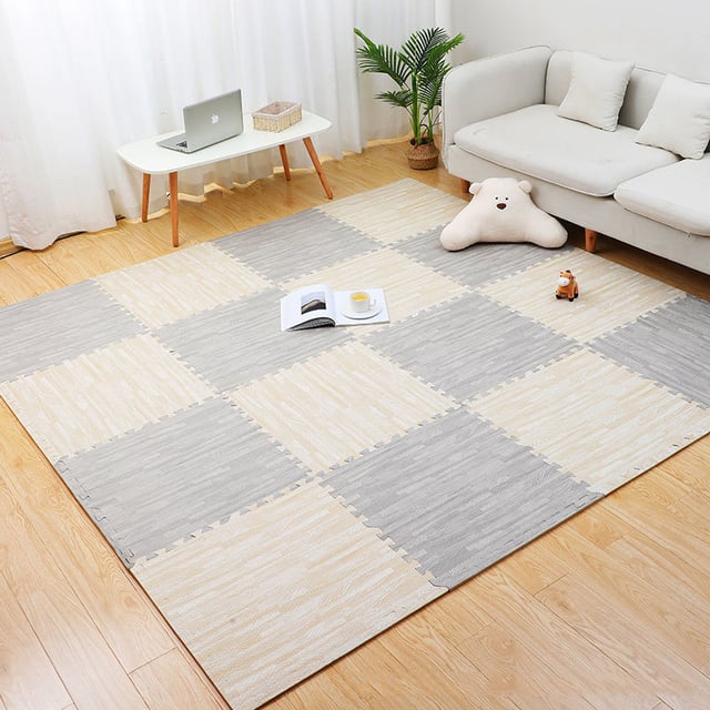 Pack de 24 tapis de jeu en mousse souple, tapis puzzle patchwork EVA 30x30 cm, imperméable, antidérapant, insonorisé, avec bords, blanc + gris