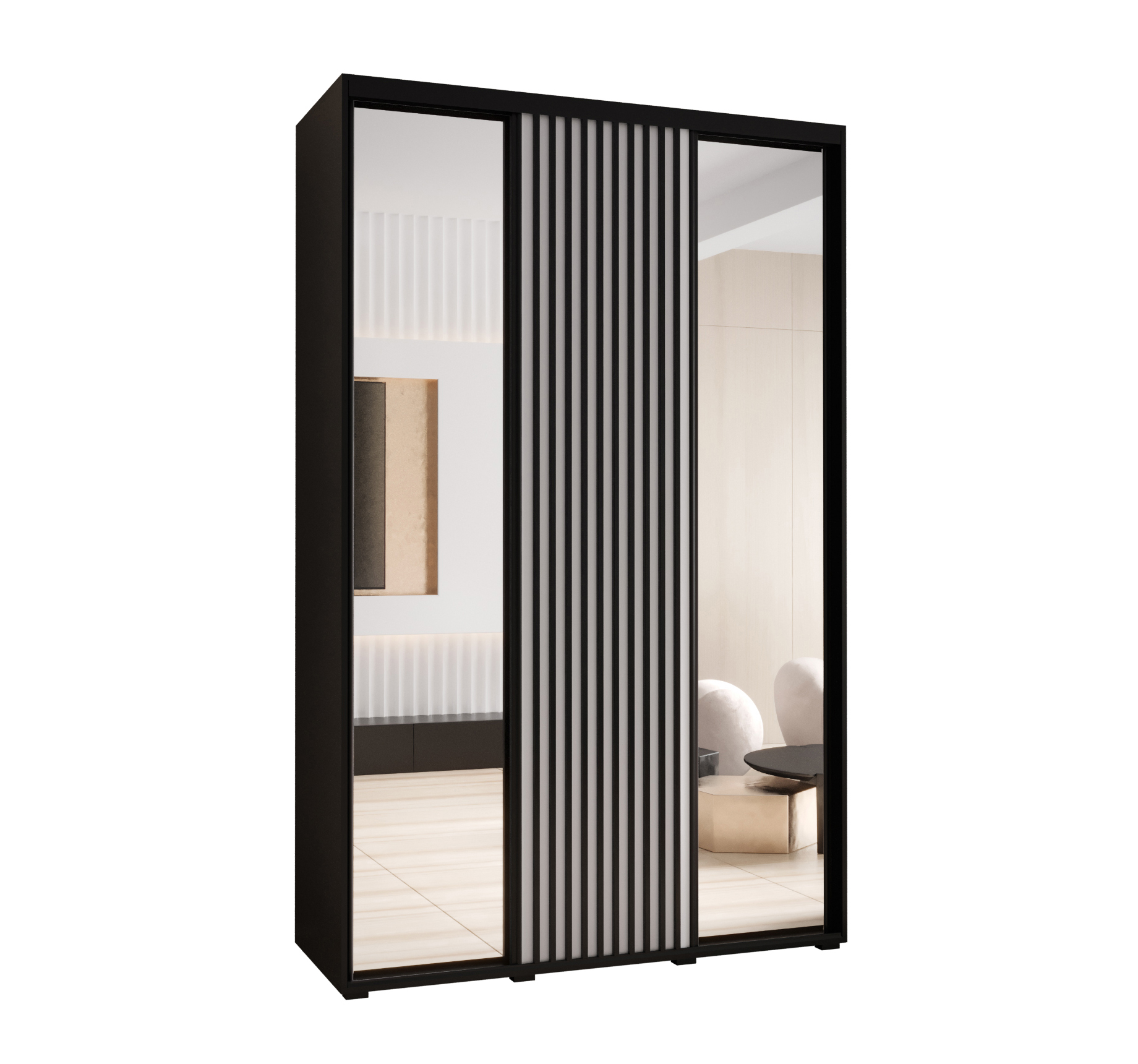 Szafa przesuwna z lustrem wysoka Lanko 2 160 x 45 x 235,2 cm czarny + biały + lamele czarny - Abiks Meble