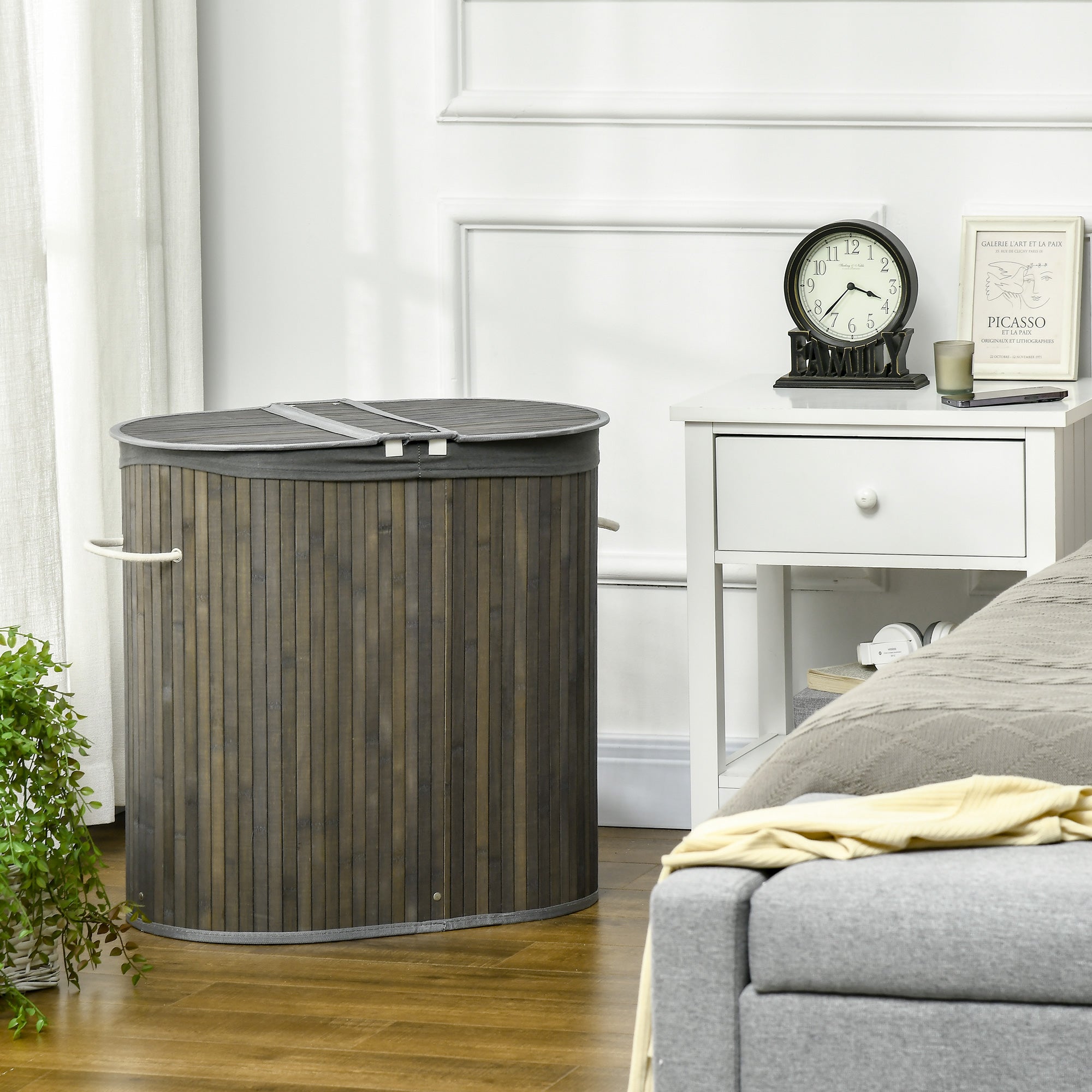 SMIBUY Double panier à linge avec couvercle, panier à linge en bambou