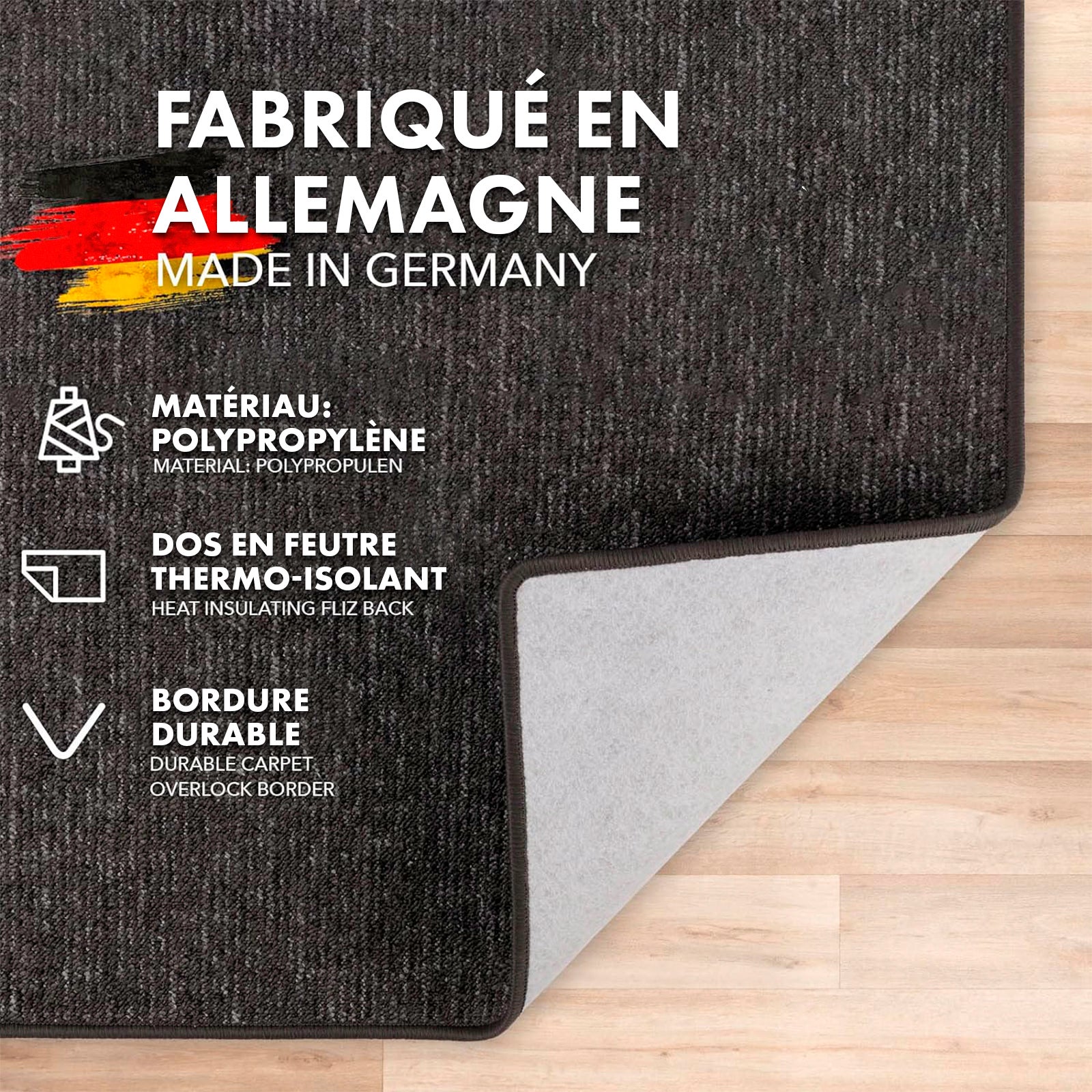 Tapis pour espaces de vie Alto, bouclé plat, Anthracite, 80 x 150 - 2