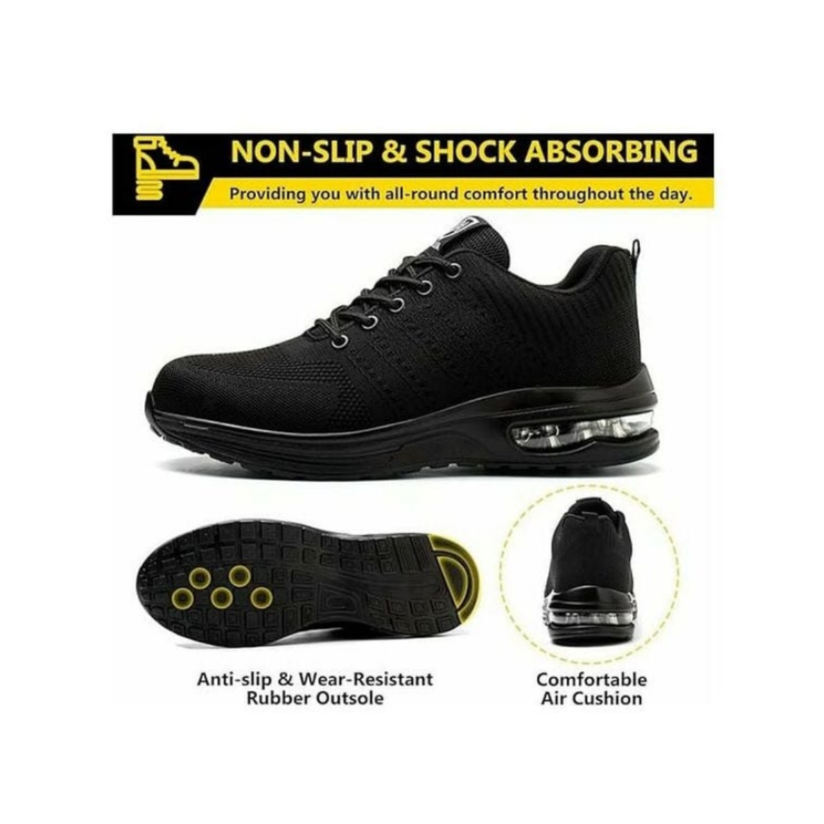 Chaussures de Securité Hommes Femmes Legere Basket de Securite Respirante Confortable Chaussure de Travail avec Embout en Acier Noir Taille 38 - 4