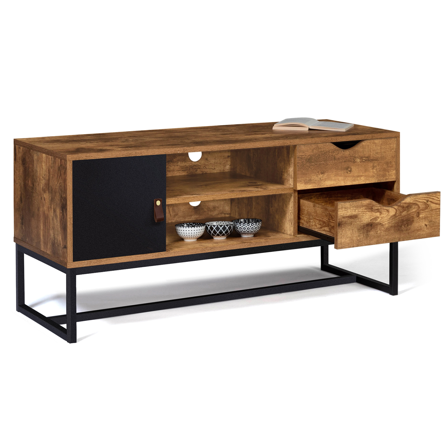 Meuble TV 110 cm CHICAGO 2 tiroirs avec placard design industriel - 4