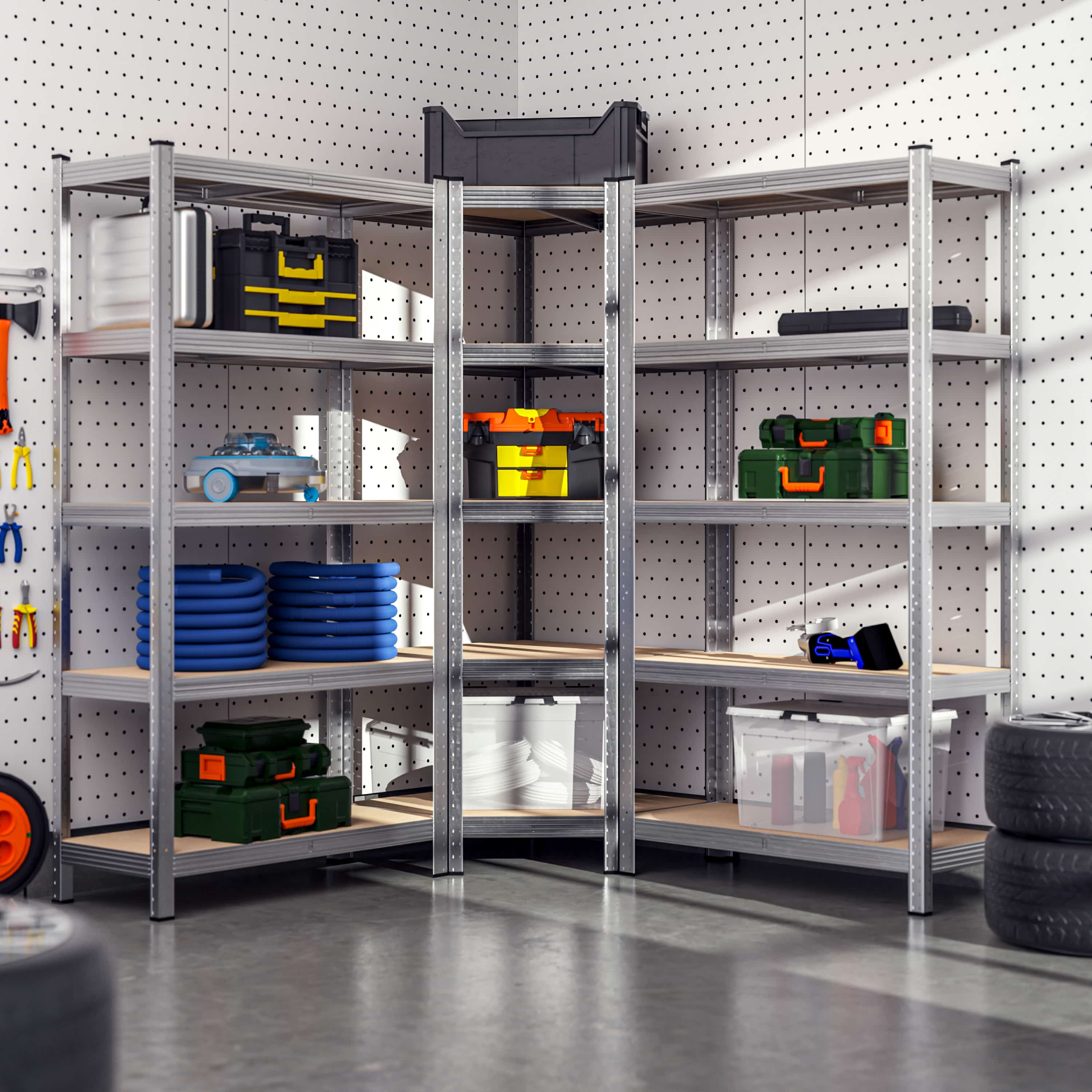 MONZANA® Set de 3 étagères charge lourde 5 niveaux Étagère métallique modulable 2625kg Étagère d'angle garage atelier - 3