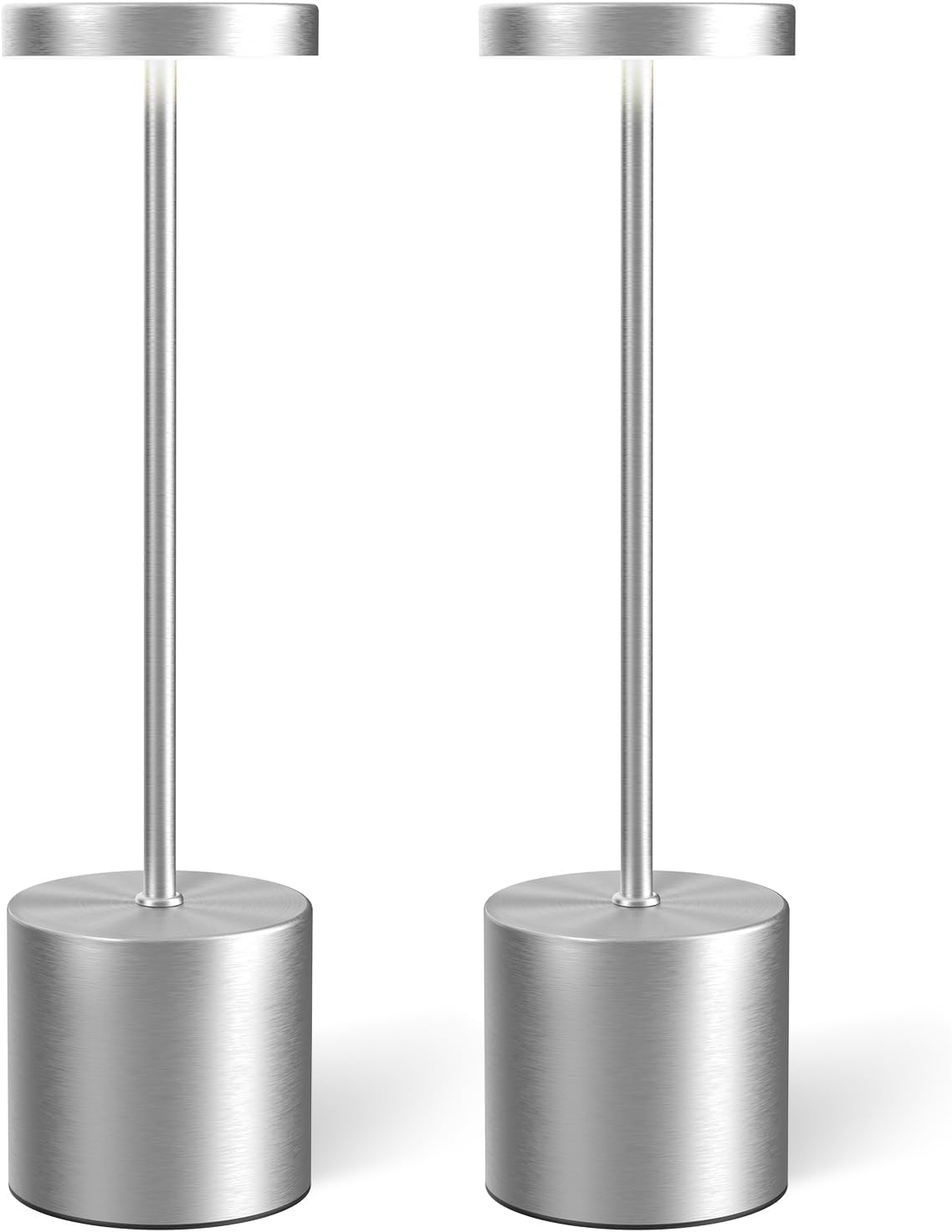 Zestaw 2 bezprzewodowych lamp stołowych LED z akumulatorem 1200 mAh, w kolorze srebrnym, z 3 regulowanymi poziomami kolorów do czytania/restauracji