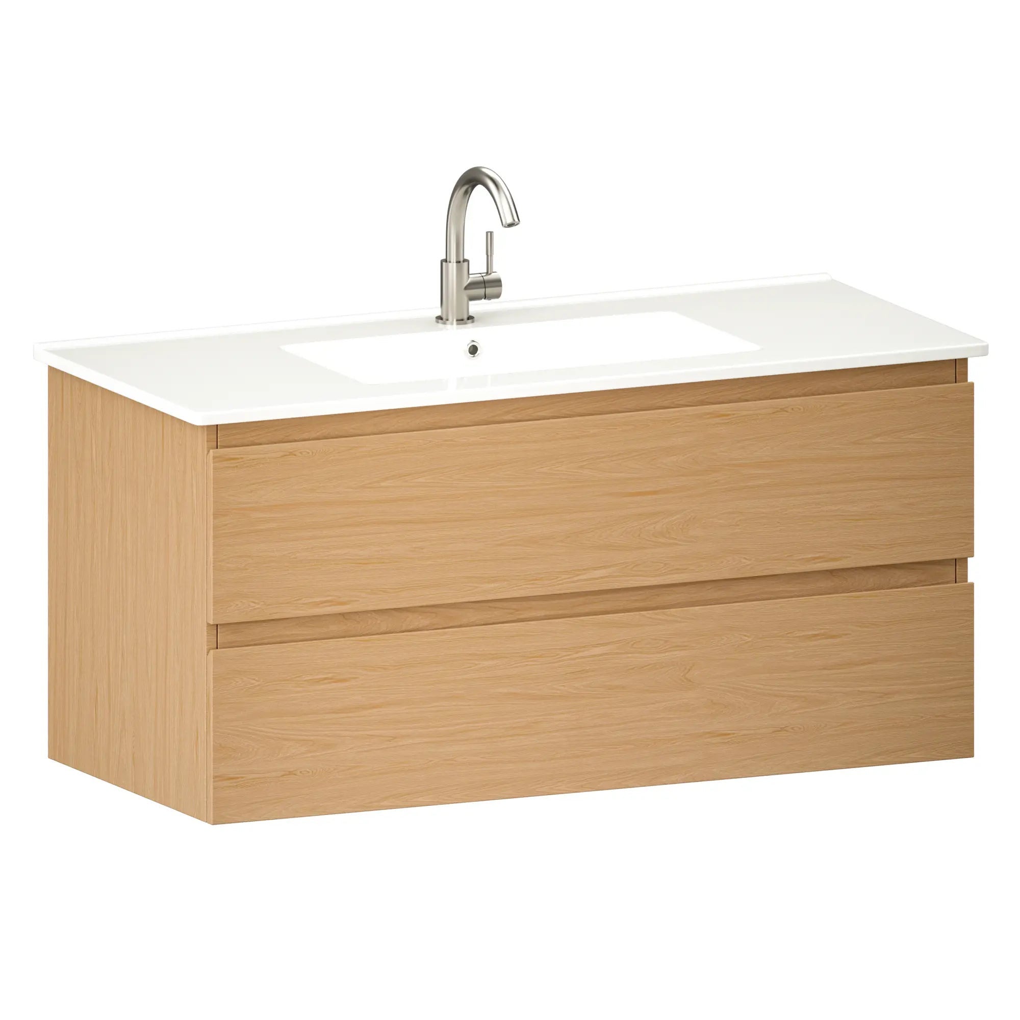 Mirlux Meuble vasque Mirlux Varo - 100 x 46 x 50 cm - Chêne clair - Vasque blanche incluse - 3