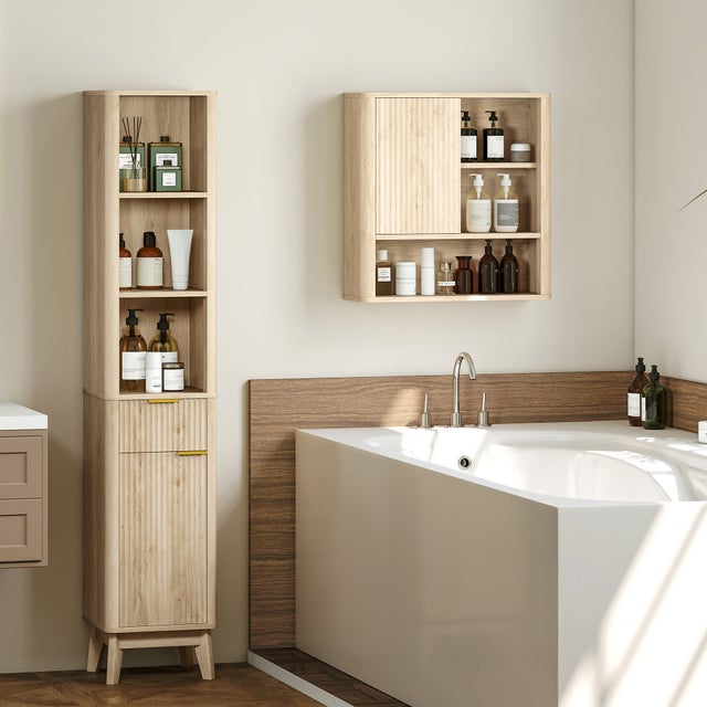 Columna de Baño HOMCOM MDF Madera Natural 33x30x170 cm