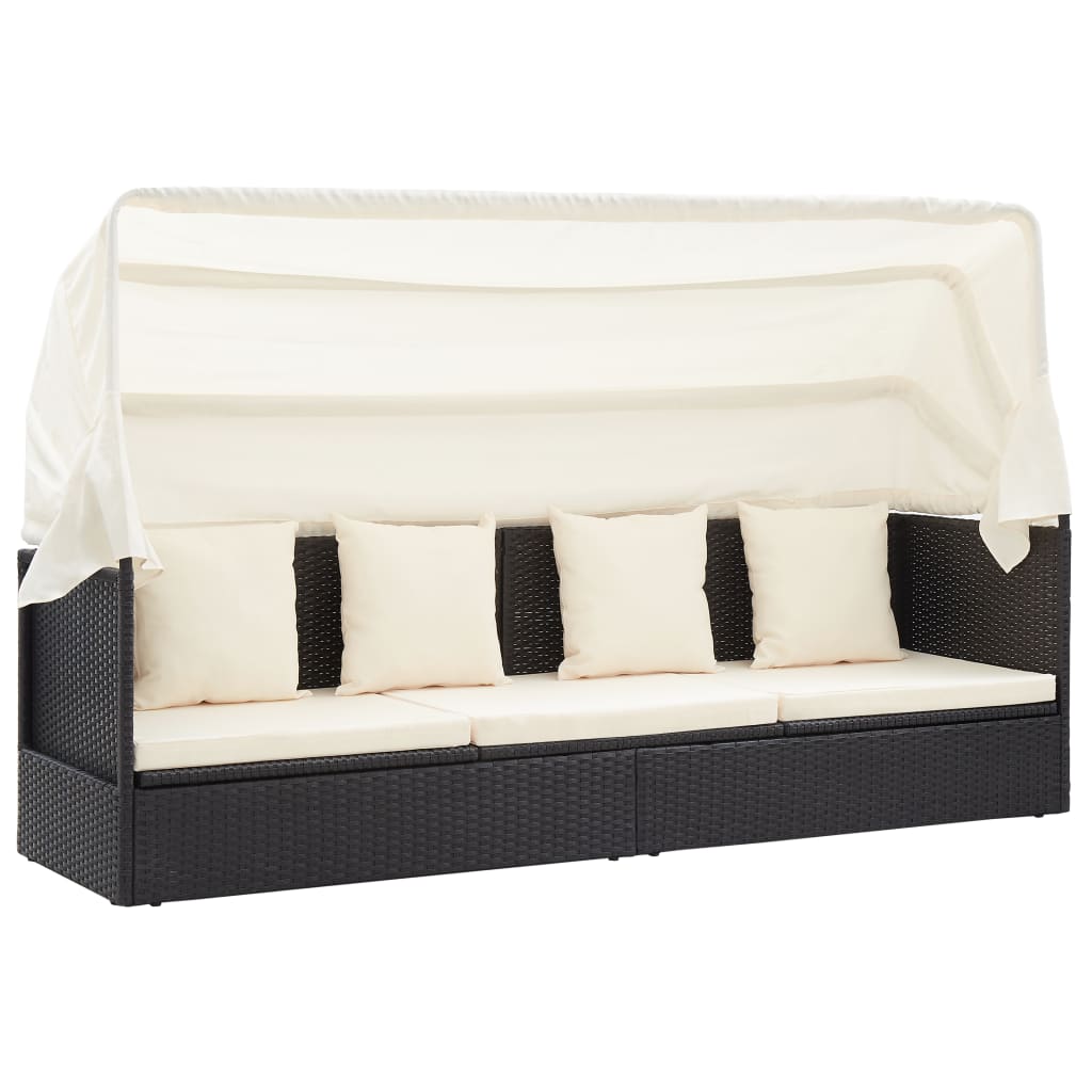 Lit de jardin avec toit Noir Résine tressée - 5