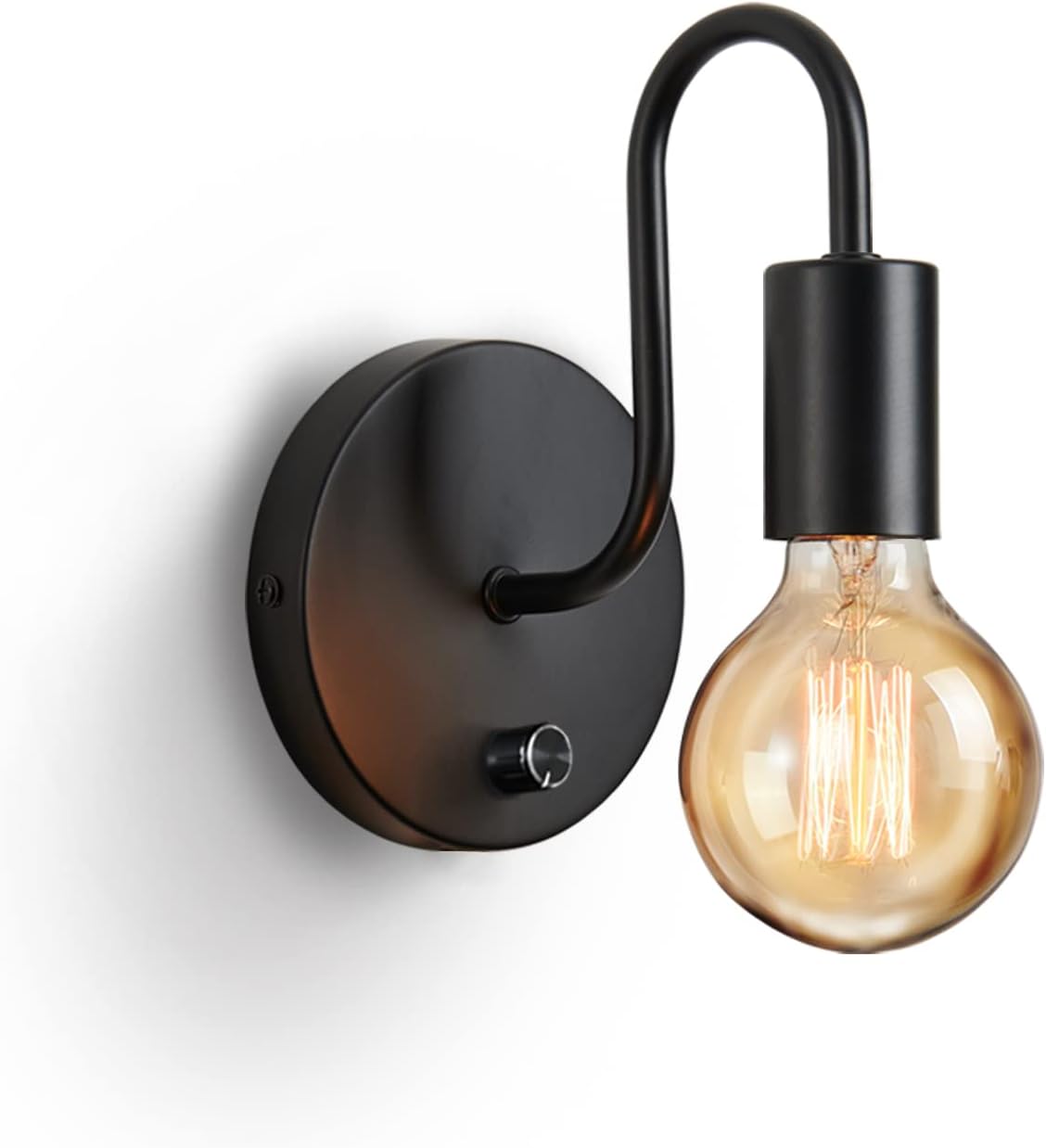 Ściemnialna lampa ścienna z włącznikiem, gniazdo E27, czarny metal, odpowiednia do sypialni, salonu, garażu, korytarza (żarówka nie jest dołączona)