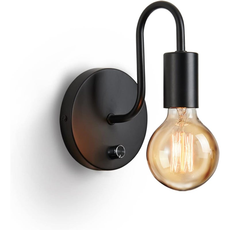 Ściemnialna lampa ścienna z włącznikiem, gniazdo E27, czarny metal, odpowiednia do sypialni, salonu, garażu, korytarza (żarówka nie jest dołączona)