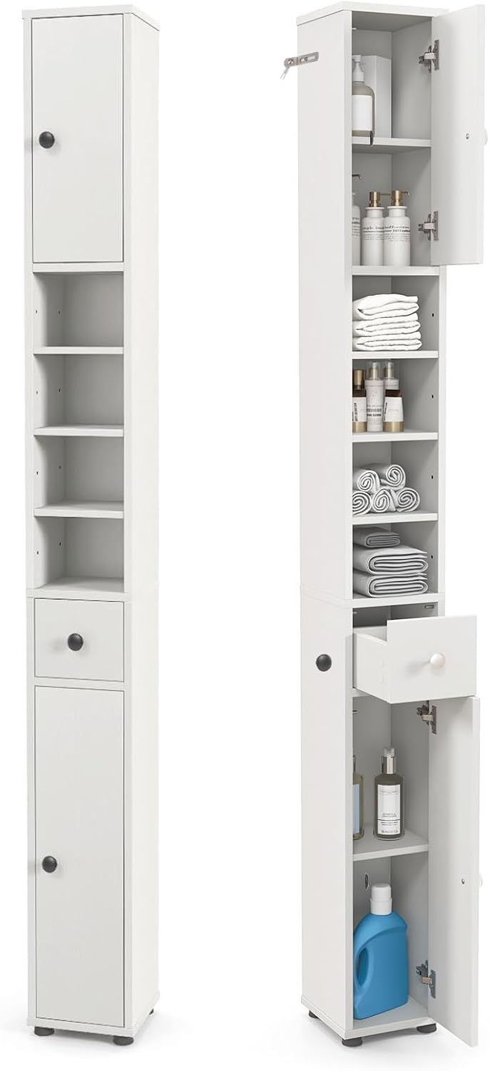 Mobile Alto Da Bagno Con 2 Ante E 6 Ripiani Salvaspazio Colonna Verticale Porta Asciugamani E Accessori Per Bagno Lavanderia Ripostiglio Design Moderno Minimal 182 X 30 X 35 Cm Colore Bianco 93393600