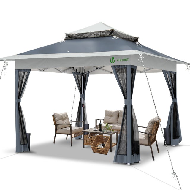 Tonnelle de jardin 3,6x3,6m pliable installation facile POP UP avec moustiquaire gris - VOUNOT®