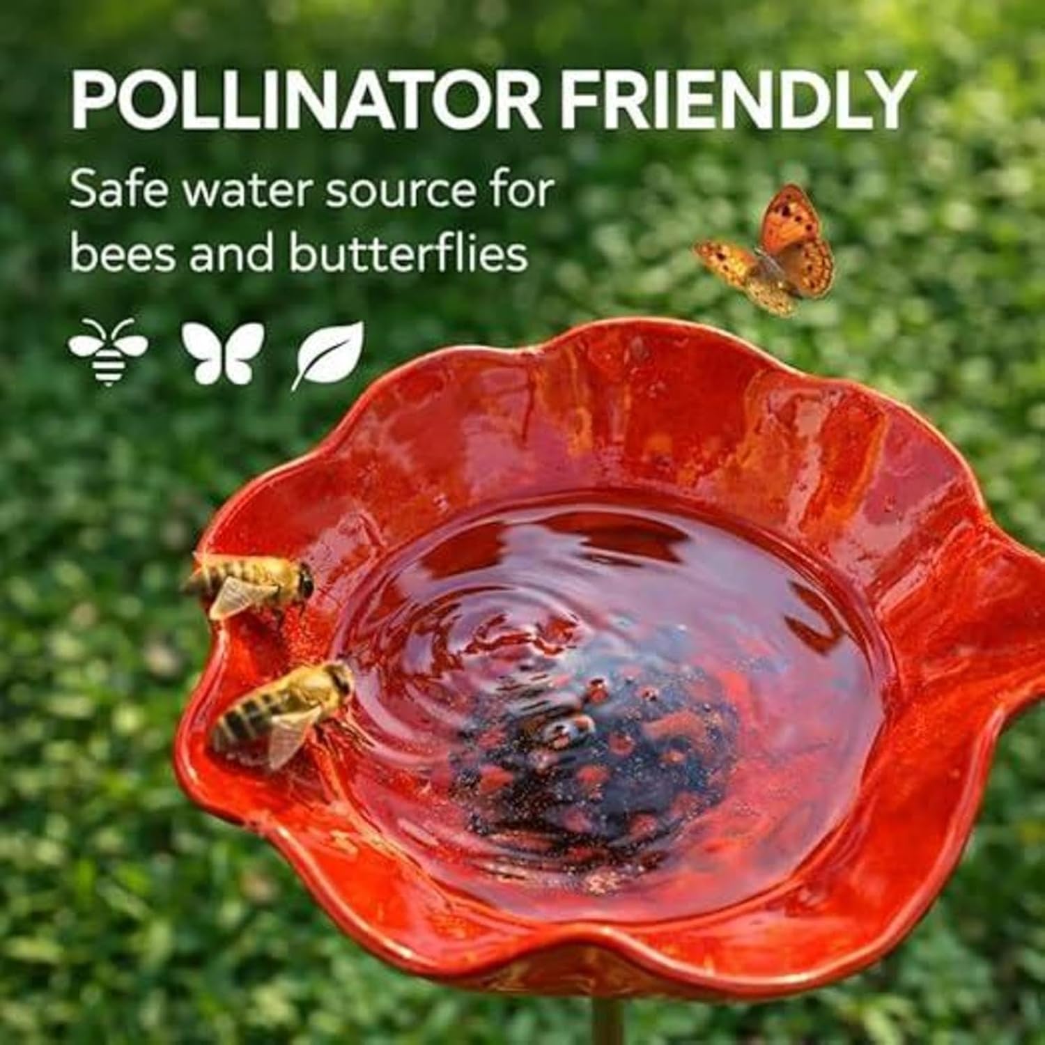 Nouveau Bain Oiseaux Artisanal Fleurs | Bain Oiseaux Décoratif Métal Motif Fleurs | Bol DeBain Coloré en Forme d'abeille Papillon, pour Jardin, Patio - 3