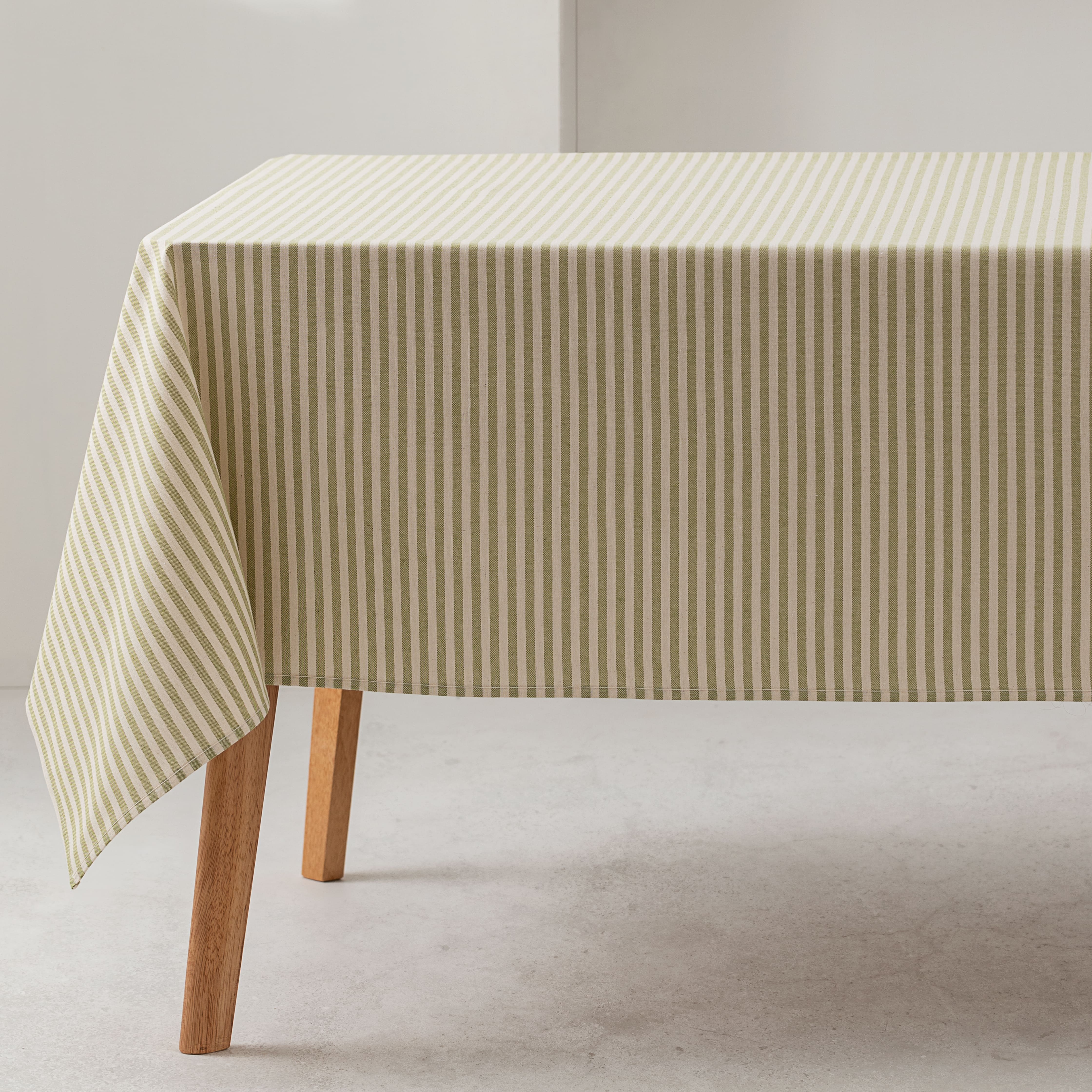 Mantel antimanchas cuadrado rayas finas verde impermeable tacto tela 100% algodón interior y exterior 140x140 cm