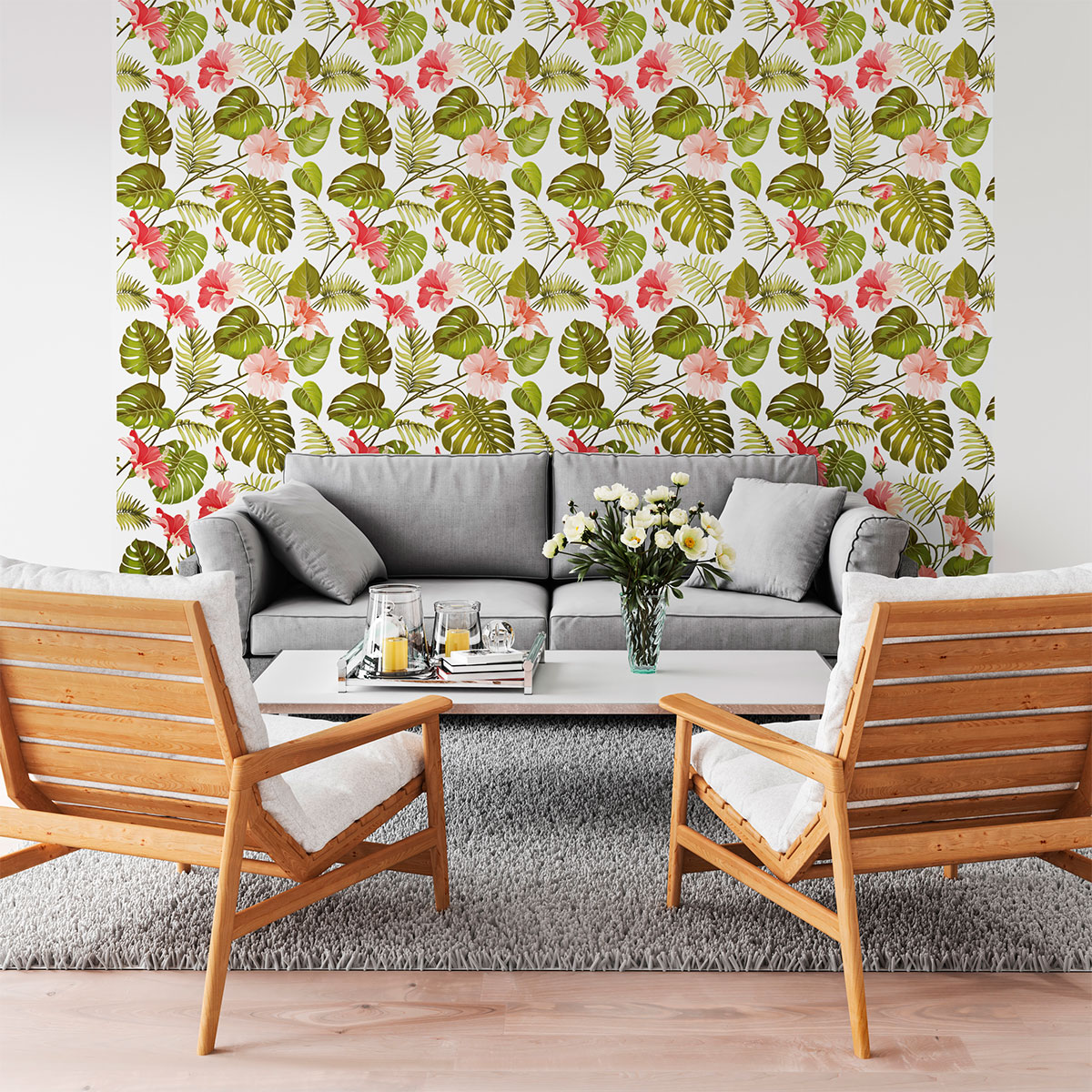 Vinilo tapiz tropical villamontes - adhesivo de pared - revestimiento sticker mural decorativo - 60x60cm