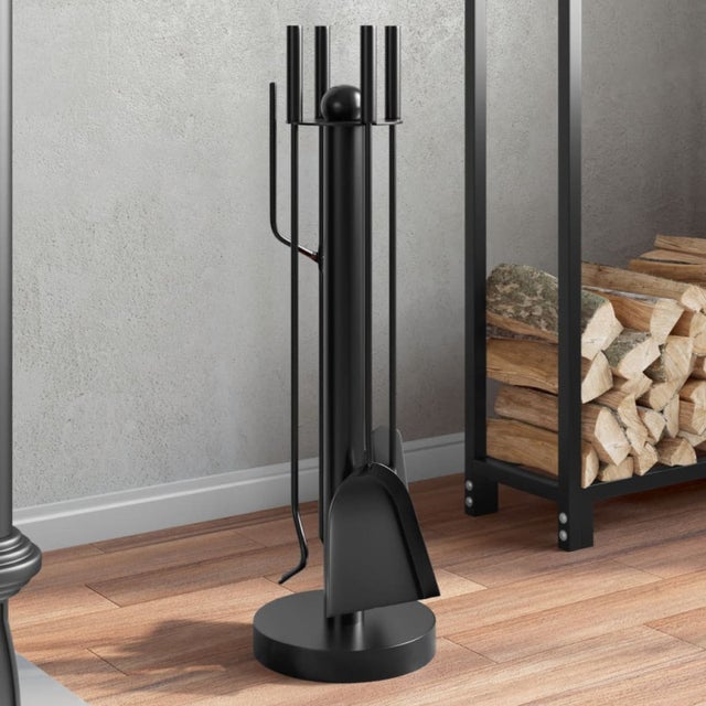 Set Attrezzi Per Camino Kingson (3 Pezzi) - Pala, Attizzatoio, Spazzola, Manici 53 Cm, Supporto, Nero