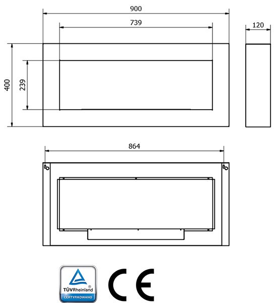Camino a bioetanolo da parete BOX 90 cm con regolazione della fiamma per appartamento - 9